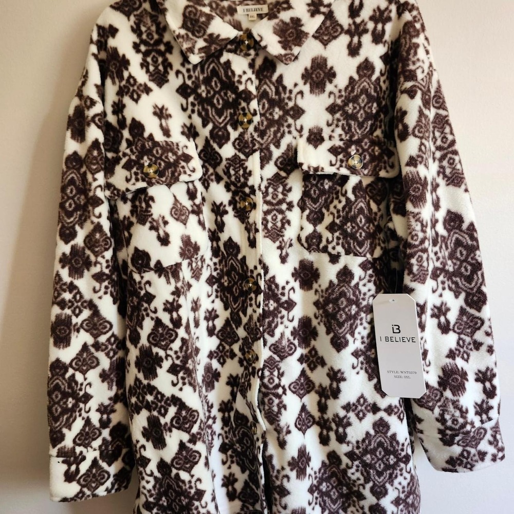 I believe geometric patterned fleece jacket new 3XL